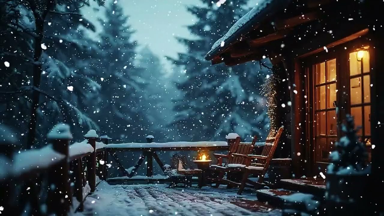 Snowy Forest Cabin Terrace ❄️ Calm Piano Music for Reading, Relaxing & Coffee (3 Hours)