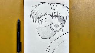 Easy anime sketch | how to draw a cool boy wearing headphones stepbystep