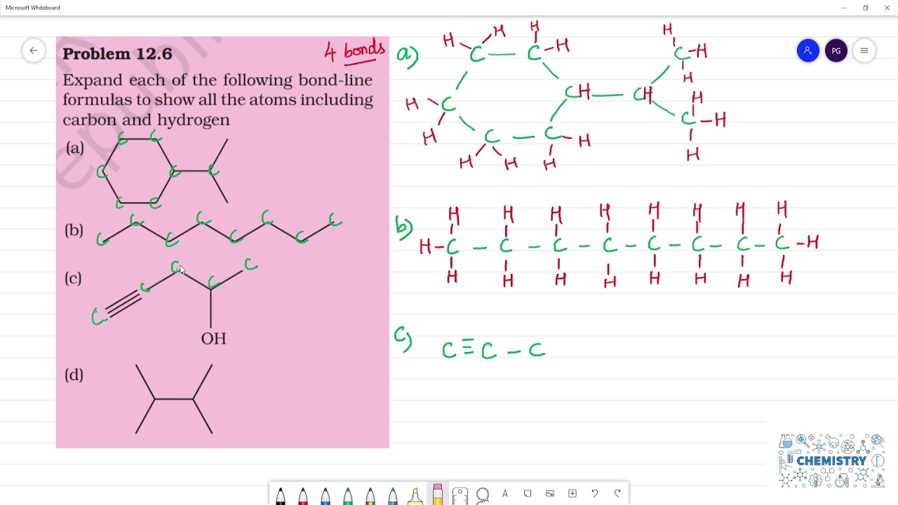 Expand each of the following bond-line formulas to show all the atoms ...
