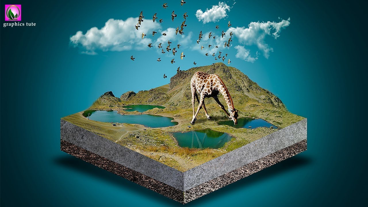 3D Lake Photo Manipulation - Cube Manipulation In Photoshop - Photoshop  Tutorial 
