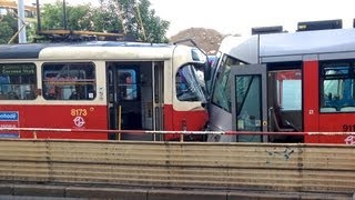 Trams pulled apart after accident, Prague 21/05/2013