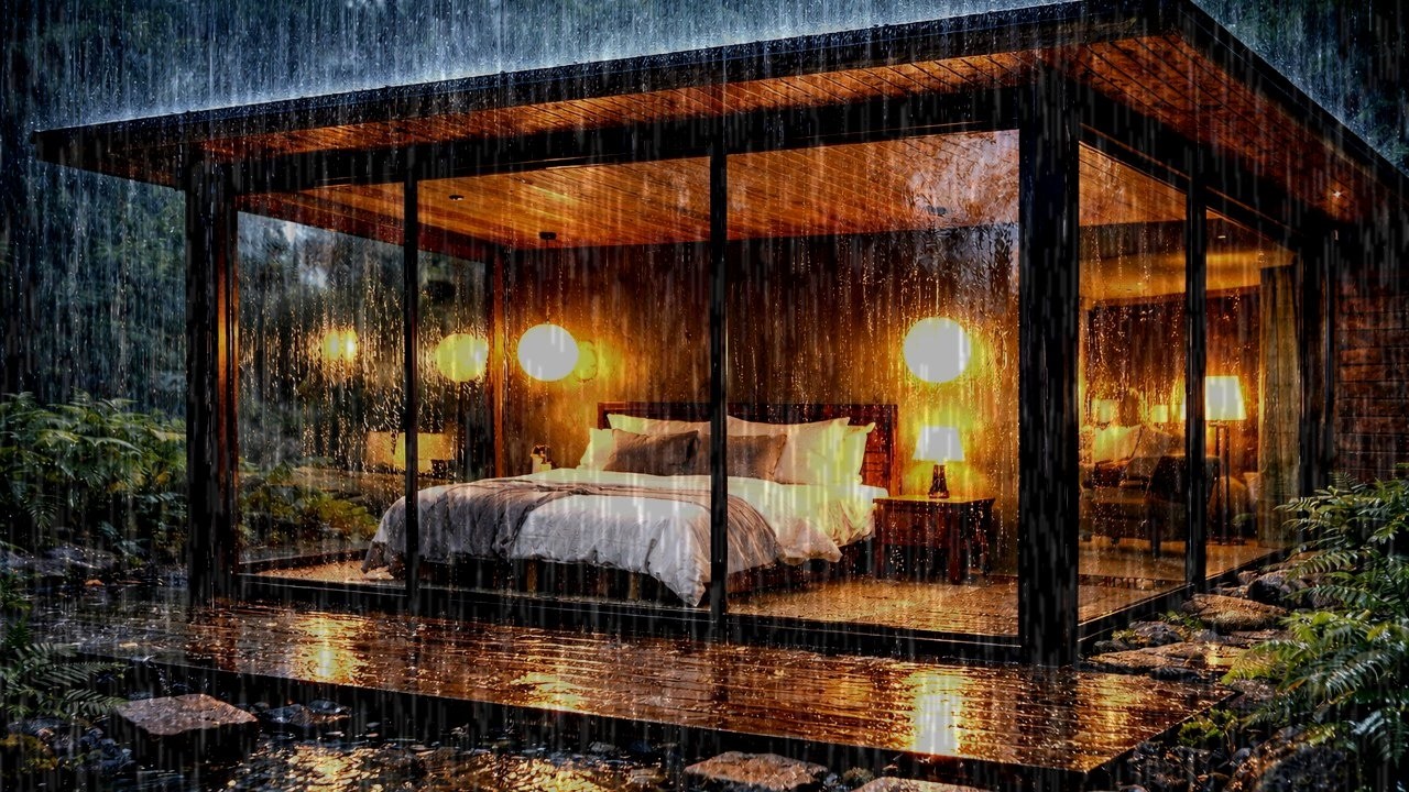 Heavy Rain Sounds for Sleep – Cozy Glass Cabin in the Forest (3 Hours ...