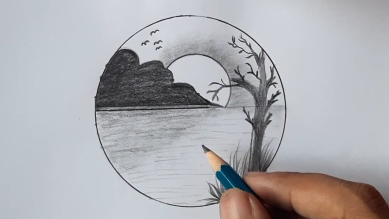 Beautiful Sunset Nature drawing pencil | Pencil drawing for beginners -  YouTube