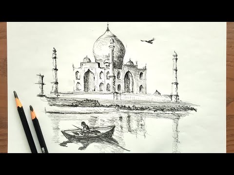 Drawing Taj Mahal Easy Step by Step