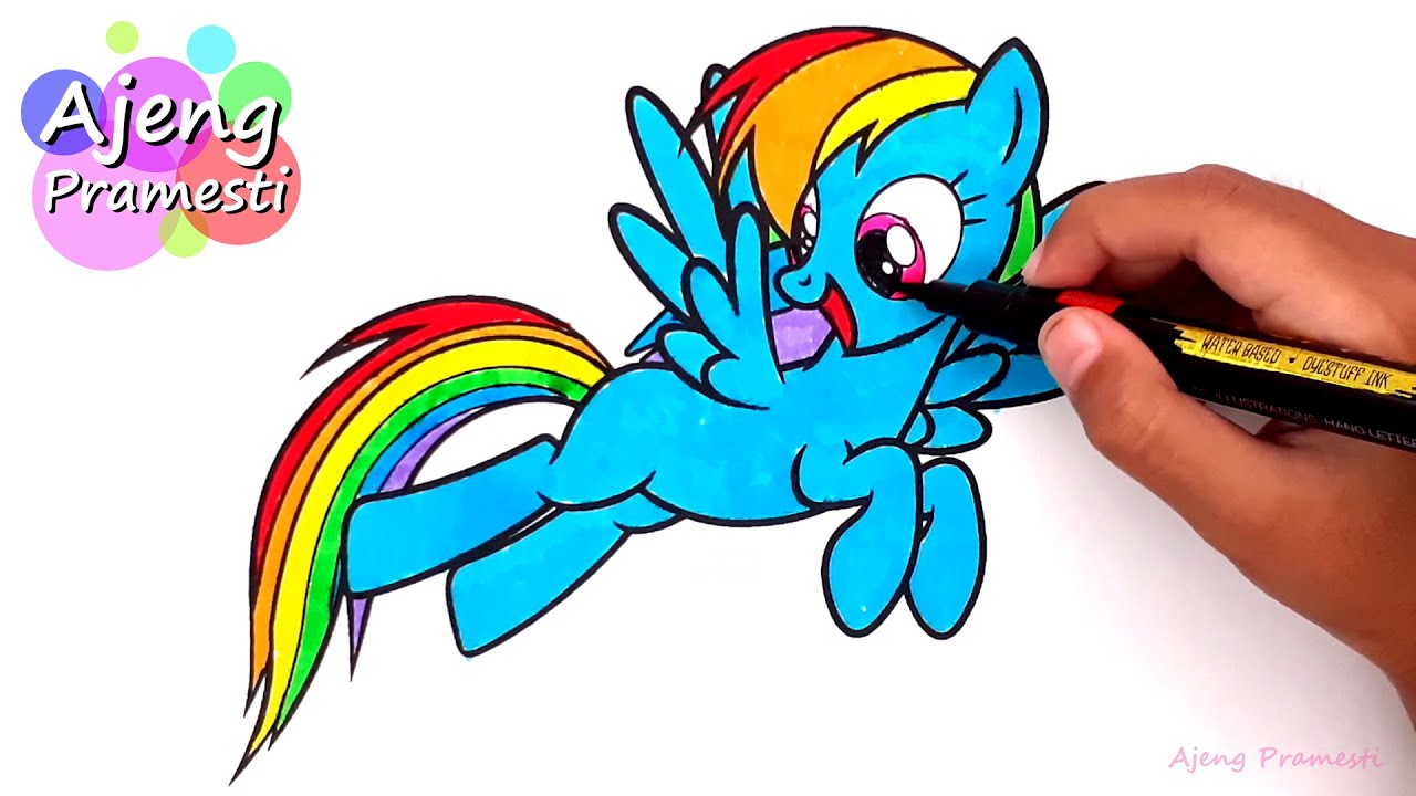 Belajar mewarnai gambar kuda poni rainbow dash  my little 