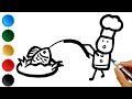 A Chef While Fishing Drawing, Painting and Coloring for Kids, Toddlers | How to Draw a Cartoon Chef