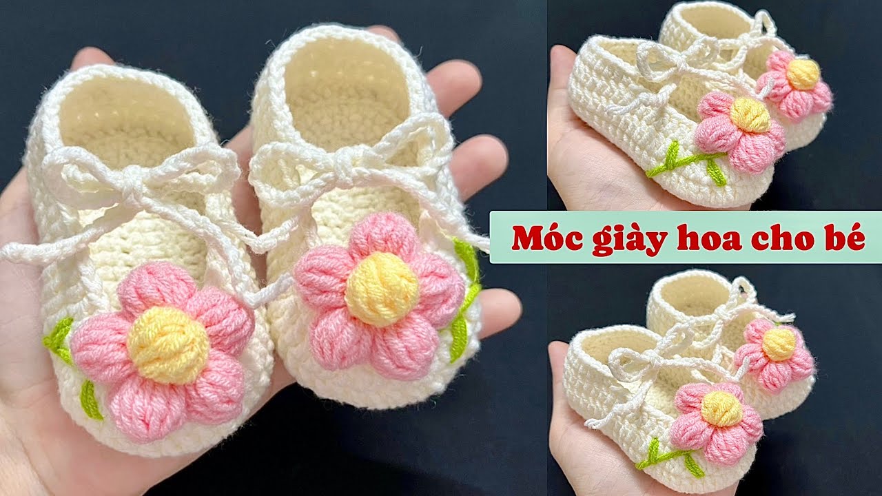 Móc giày hoa cho bé | Móc giày cho bé 3 tháng | Vy móc len
