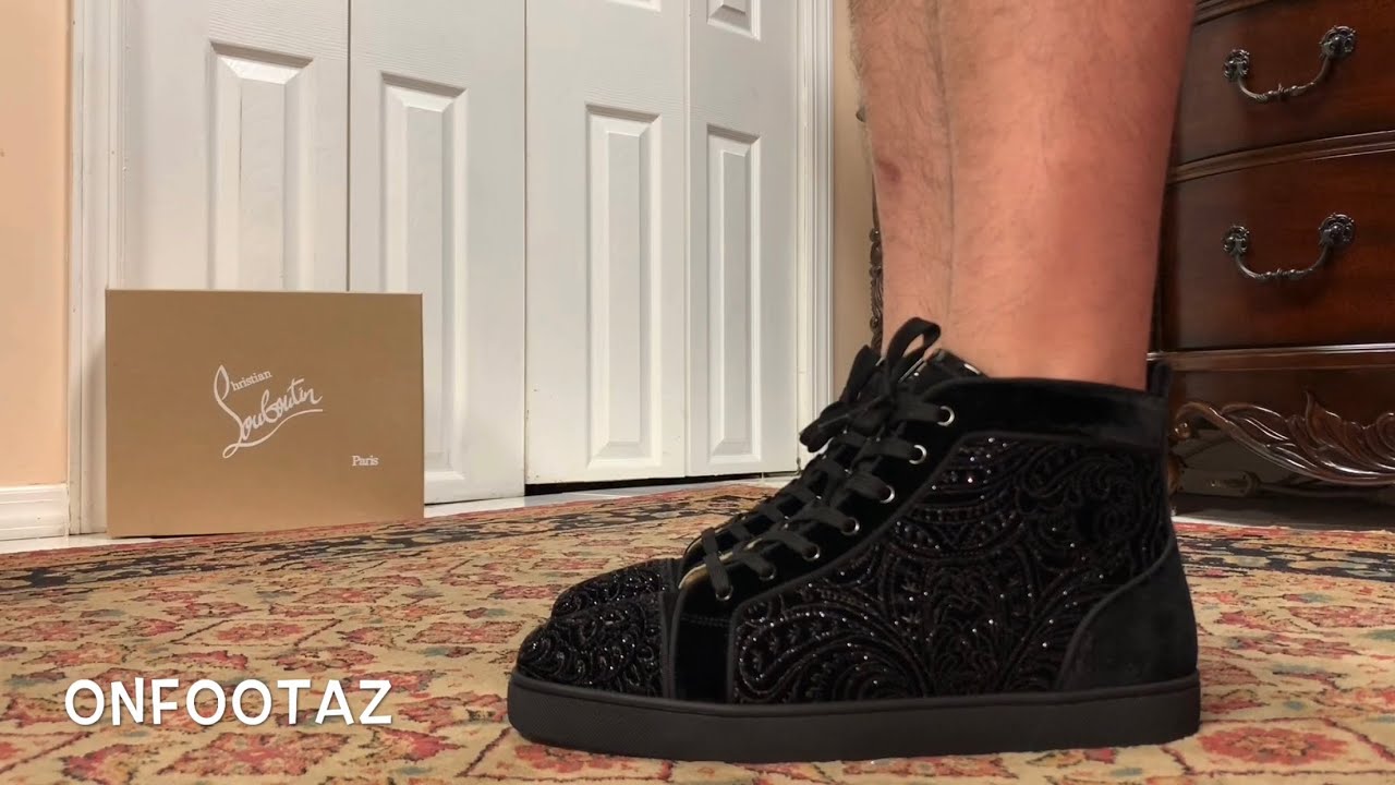 Christian Louboutin Louis Orlato Black Velvet On Foot - YouTube