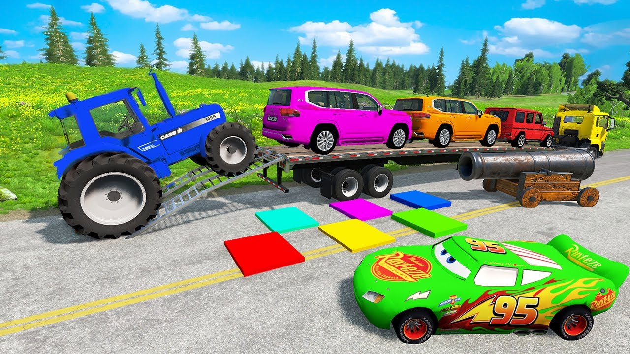 Flatbed Truck Mcqueen | Transportation with Truck - Pothole vs Car #4 - BeamNG.Drive