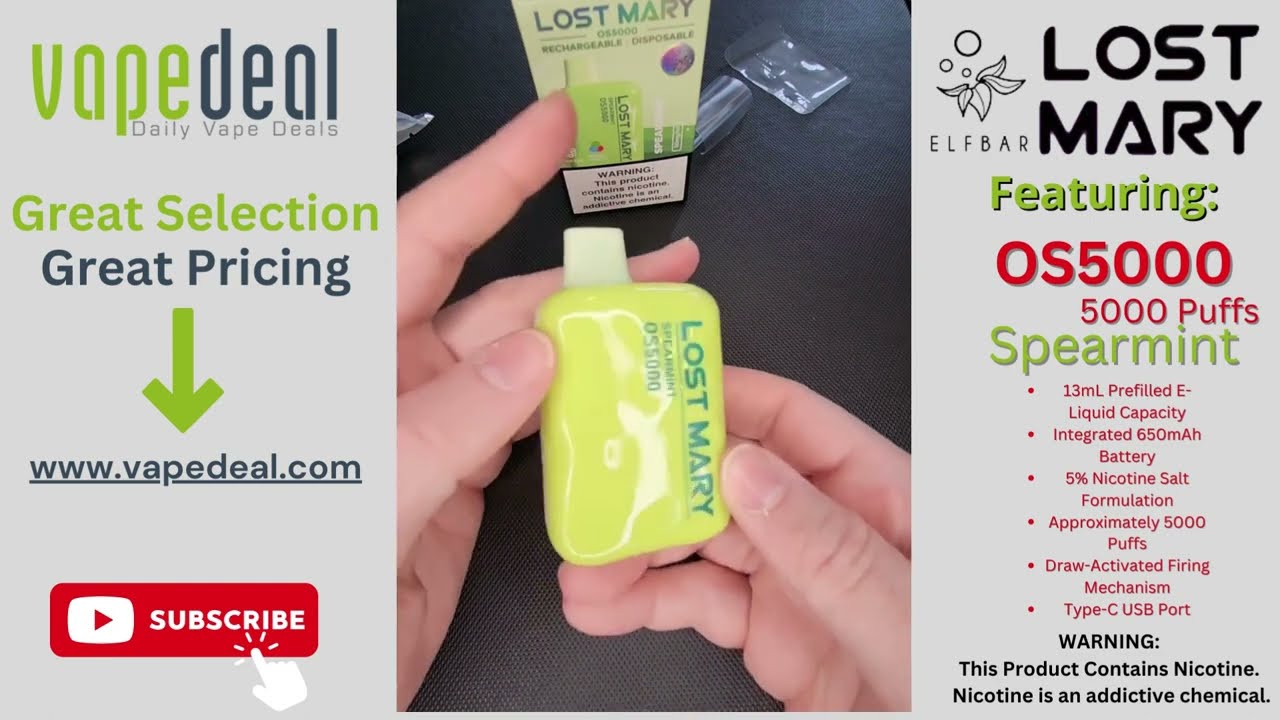 Vape Unboxing & Review: Lost Mary x Elf Bar OS5000 5000 Puff Disposable Vape Spearmint 