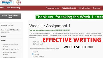 NPTEL 2022: Effective Writing Week 1 Quiz Answers Assignment 1 Solutions||Effective Writing Solution