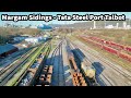 Aerial views of margam railway yard  sidings at tata steel in port talbot