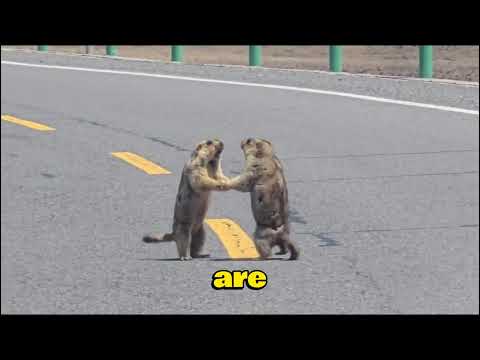 marmot fight between roads #shorts #animals #animalfight #funnyvideos #trending