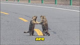 marmot fight between roads #shorts #animals #animalfight #funnyvideos #trending