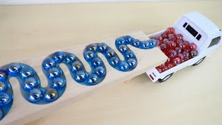 Marble Run Race ASMR ☆ HABA Wave Slope and Stairs   Dump Truck & Garbage Truck #8
