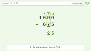 Long Subtraction Problem 16-6.75: Step-by-Step Video Solution