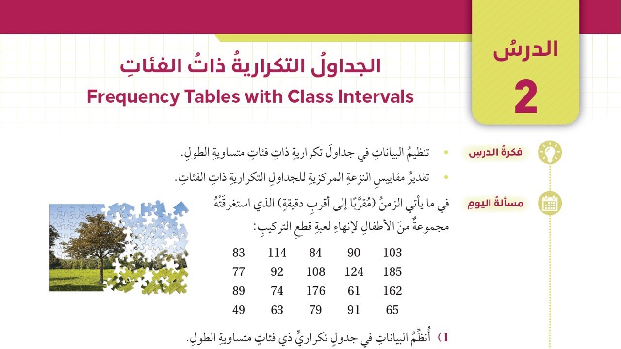 الجداول التكرارية ذات الفئات - الصف التاسع - الفصل الثاني (13)