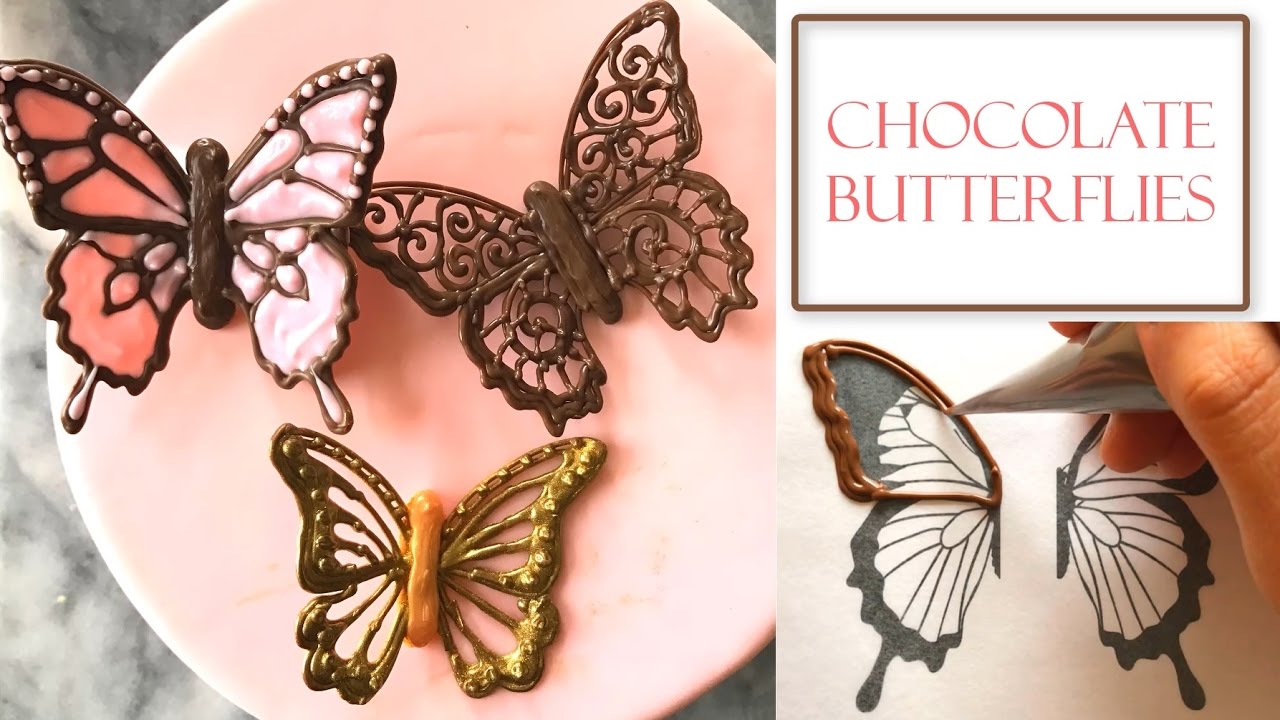 how-to-make-chocolate-butterflies-piped-filigree-designs-youtube