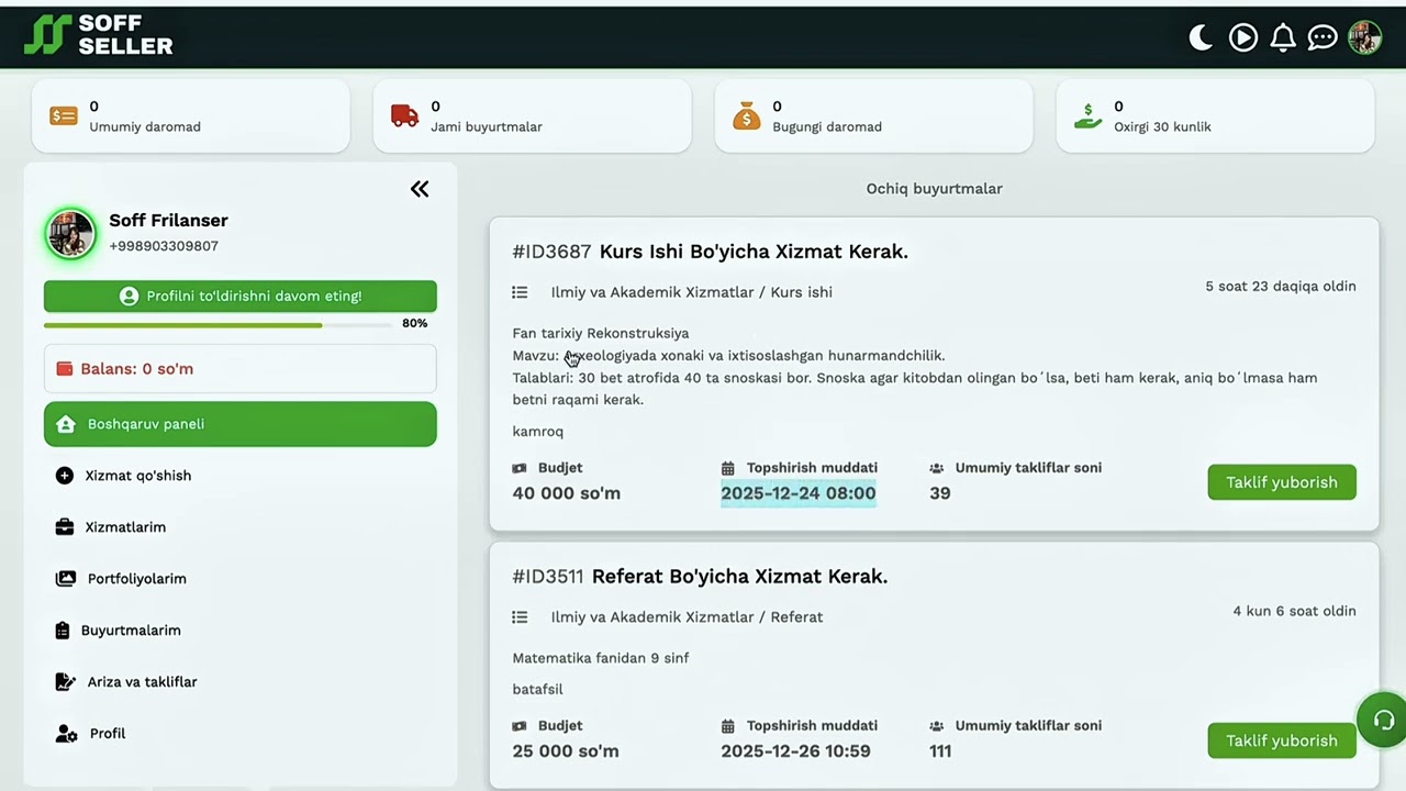 Soff frilanser uchun maxsus video!