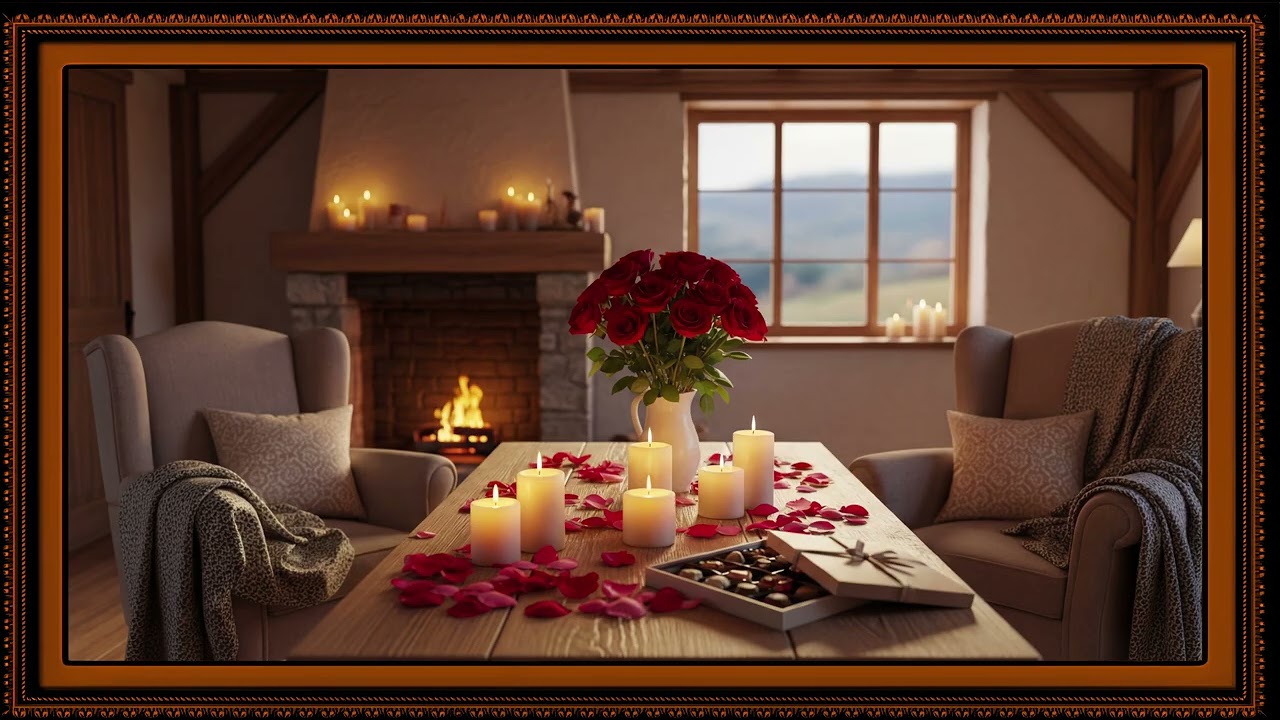 Valentine’s Day in the European Countryside | Cozy Rustic Cottage Interior | Candlelit TV Art
