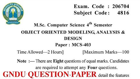 Gndu Msc Computer Science 4th Semester Object Oriented Modeling, Analysis and Design Question Paper