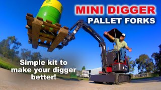 Mini Excavator  PALLET FORKS. How to make better use of your Mini Digger! #minidigger #farmlife