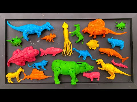 Cleaning toys: buffalo, crocodile, whale, horse, marlin, lion, dinosaur, hippo, caterpillar, cutt...