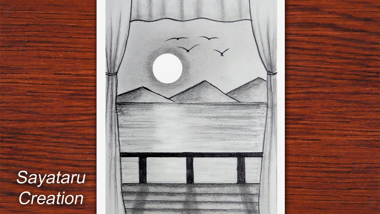How to draw Sunset scenery with pencil, Easy Pencil Sketch drawing 2021 ...