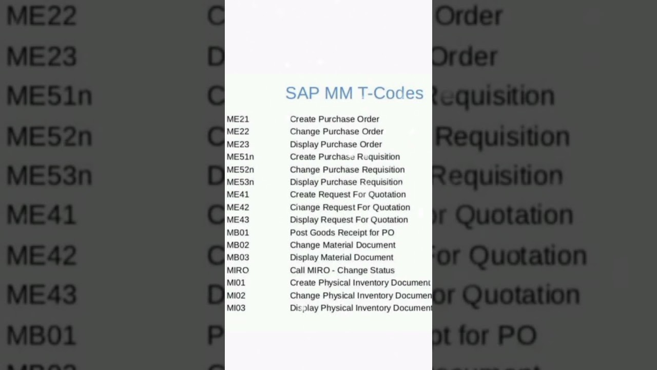 SAP MM T-codes | Learn SAP #shorts #viral #sap #abap #ytshorts
