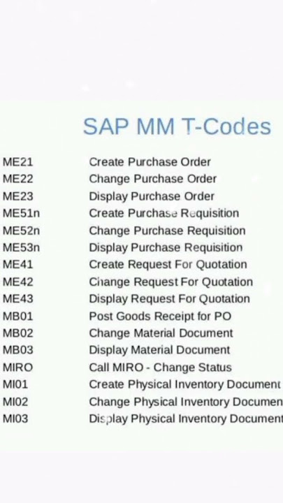 SAP MM T-codes | Learn SAP #shorts #viral #sap #abap #ytshorts