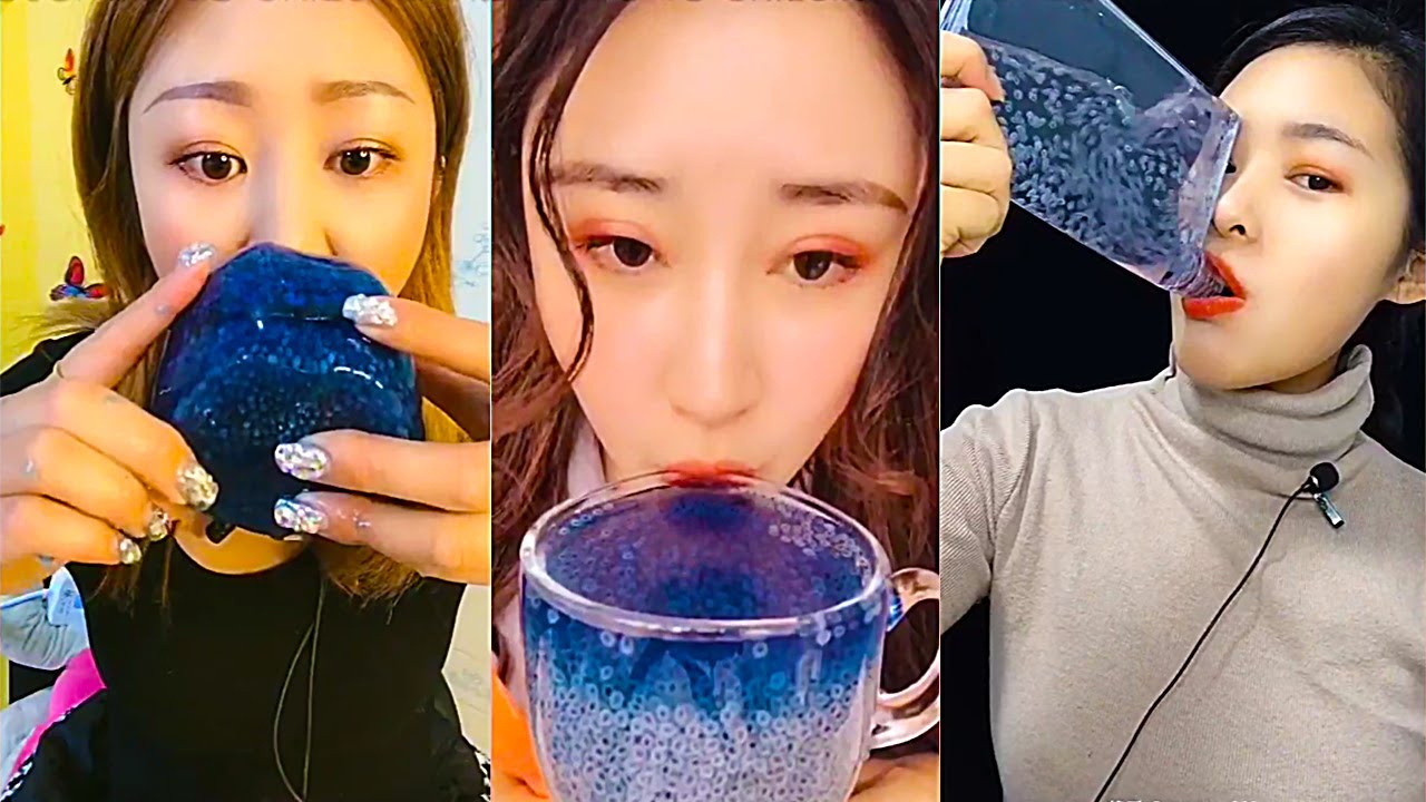 ASMR DRINK COLORFUL DRINKS BASIL SEEDS FILLED WATER DRINK 🍹 (Drinking Sounds) COLORED