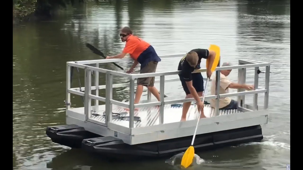 Trying to sink smallest pontoon boat ever. Water testing bridge ...