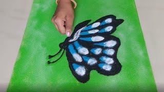 Very Beautiful Butterfly Poster Rangoli : Butterfly sitting on Flower lush green creepers: