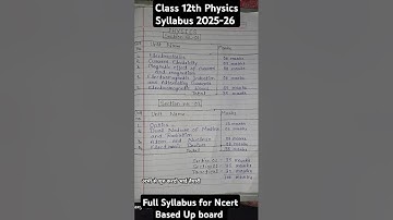 Class 12th Physics 2025-26 full Syllabus for Ncert Based