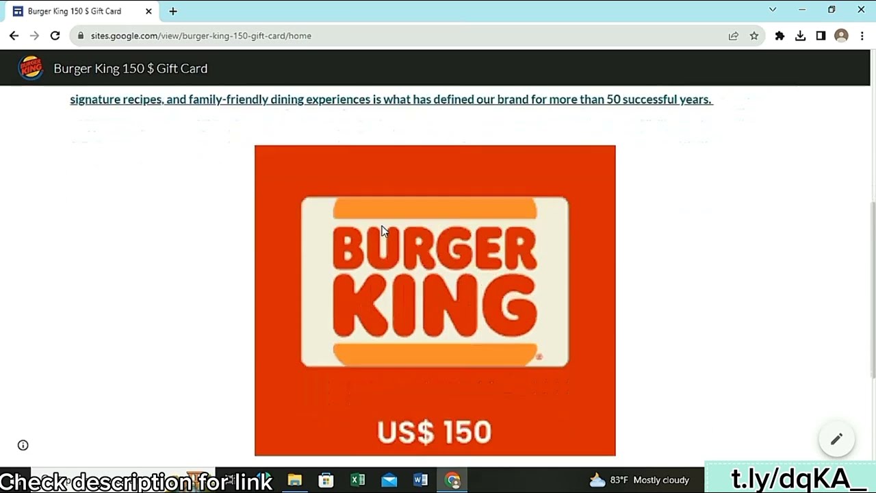 Burger King free 150$ Gift Card giveaway 2023 