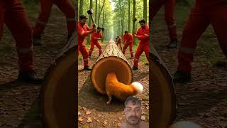 Rescue 7 the fox and its cubs from the huge log. #animals #funny #shorts  #rescue