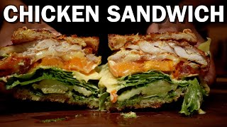 Making Chicken Bacon Ranch Sandwich with Basil Pesto and Muenster Cheese