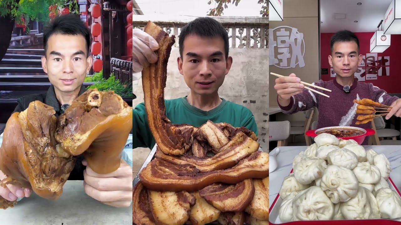 Yummyfood #3 : Eat roll belly braised pork belly 😋😋 #mukbang #delicious #porkbelly #eating