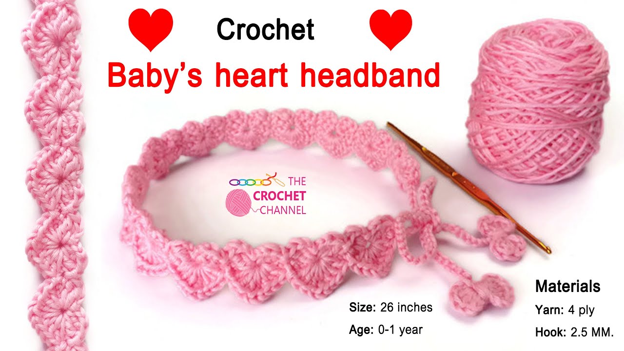 Crochet baby's heart headband - YouTube