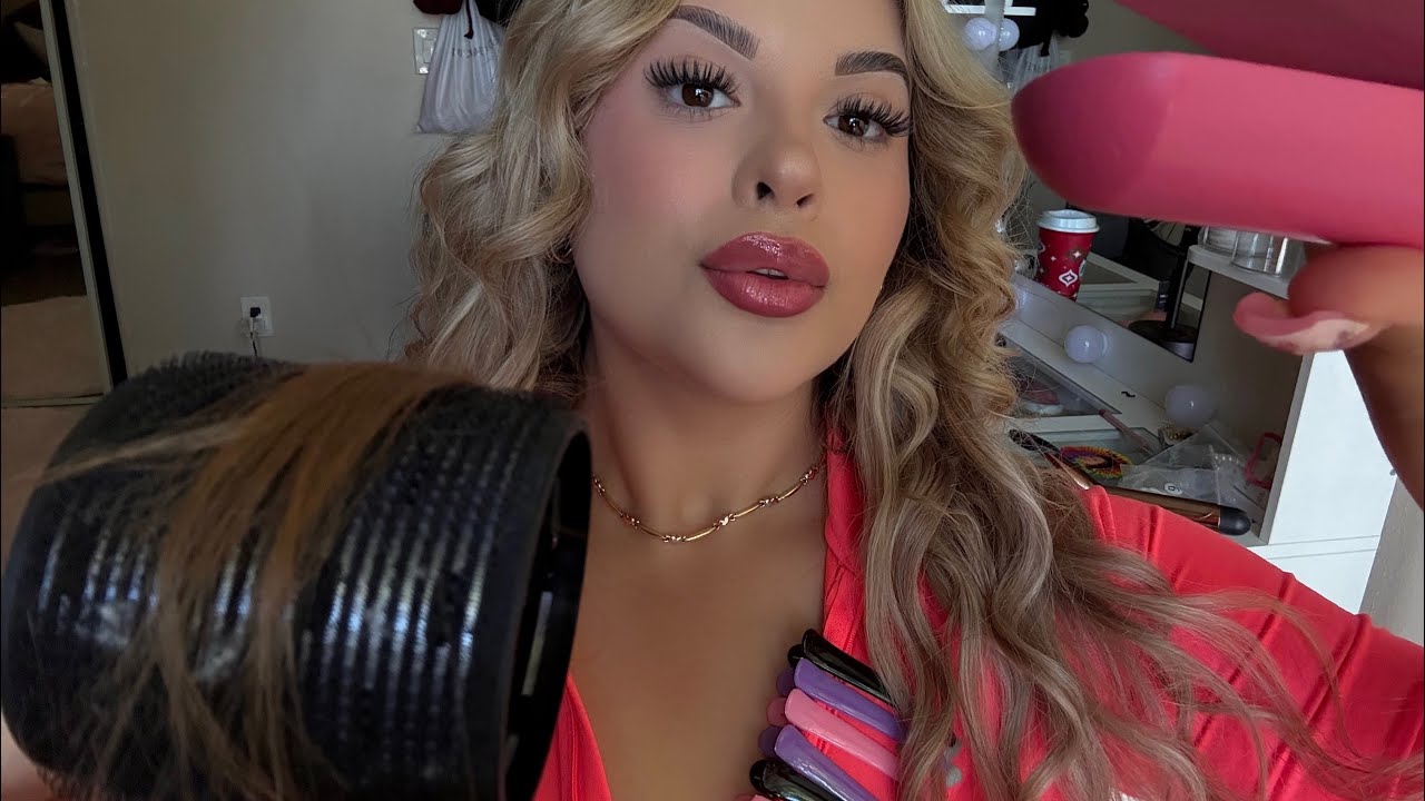 ASMR Hair Styling: Adding Roller Curls To Ur Front Layers & Straightening Ur Hair 🎀🪞 