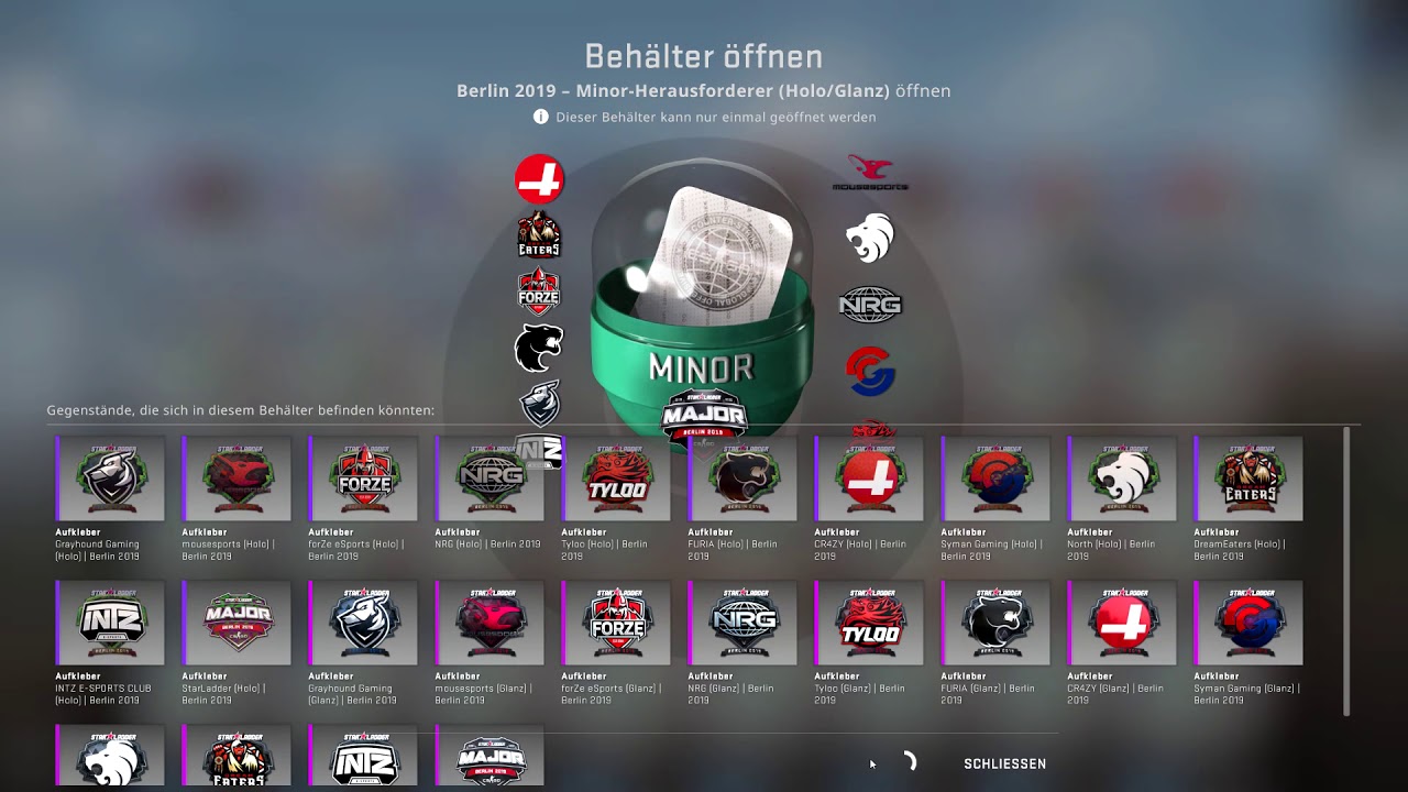 50x csgo minor challenger berlin 2019 team capsules (holo/foil) opening