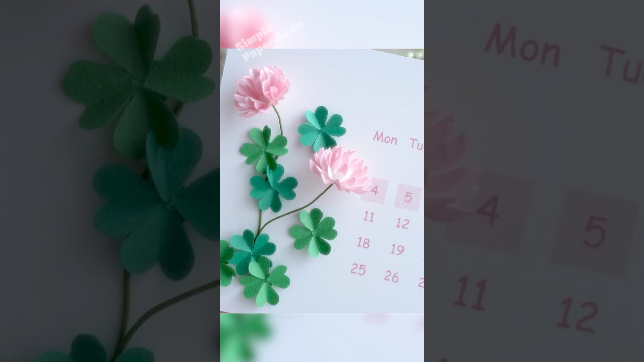 ピンクのクローバーを5月のカレンダーに♪ #ペーパーフラワー #ハンドメイド #diycrafts