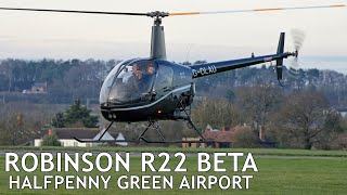 Robinson R22 Beta helicopter - Start up, takeoff and landing