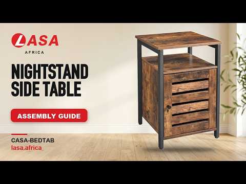 Bedside Nightstand with Louvred Door, 40x40x60cm, Brown & Black – Assembly