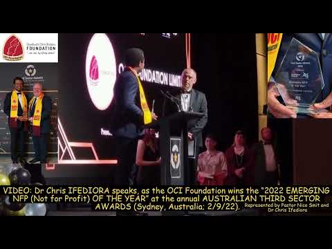 OCI Foundation wins the "2022 EMERGING NFP OF THE YEAR" at the AUSTRALIAN 3RD SECTOR AWARDS;  2/9/22