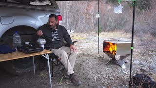 CAMPING in FREEZING Weather - TENT - Fire Pit - Dog