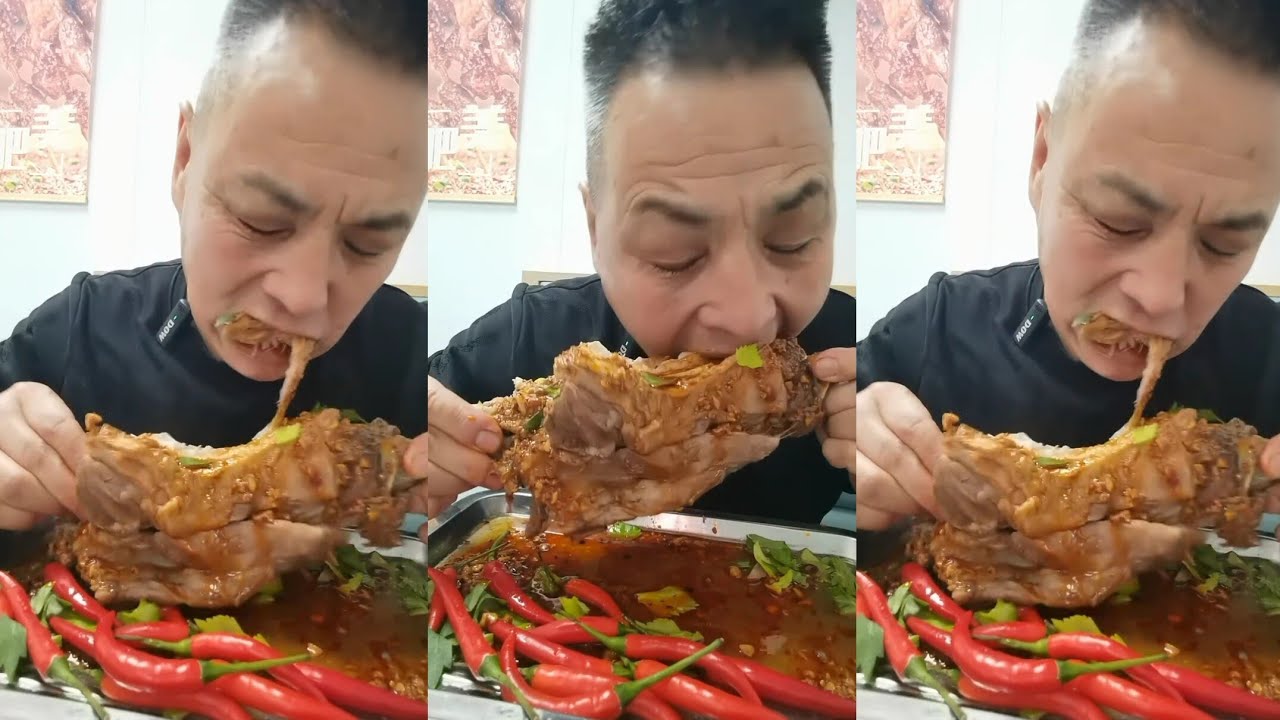 ASMR MUKBANG | BRAISED OX TROTTERS WITH HOT CHILLI GARLIC SAUCE EATING 