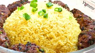 kabab and yellow rice