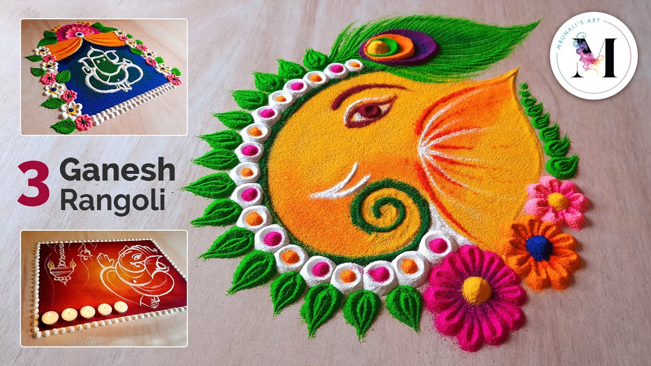 3 Latest Ganesh chaturthi Rangoli | Easy Ganpati Rangoli ...