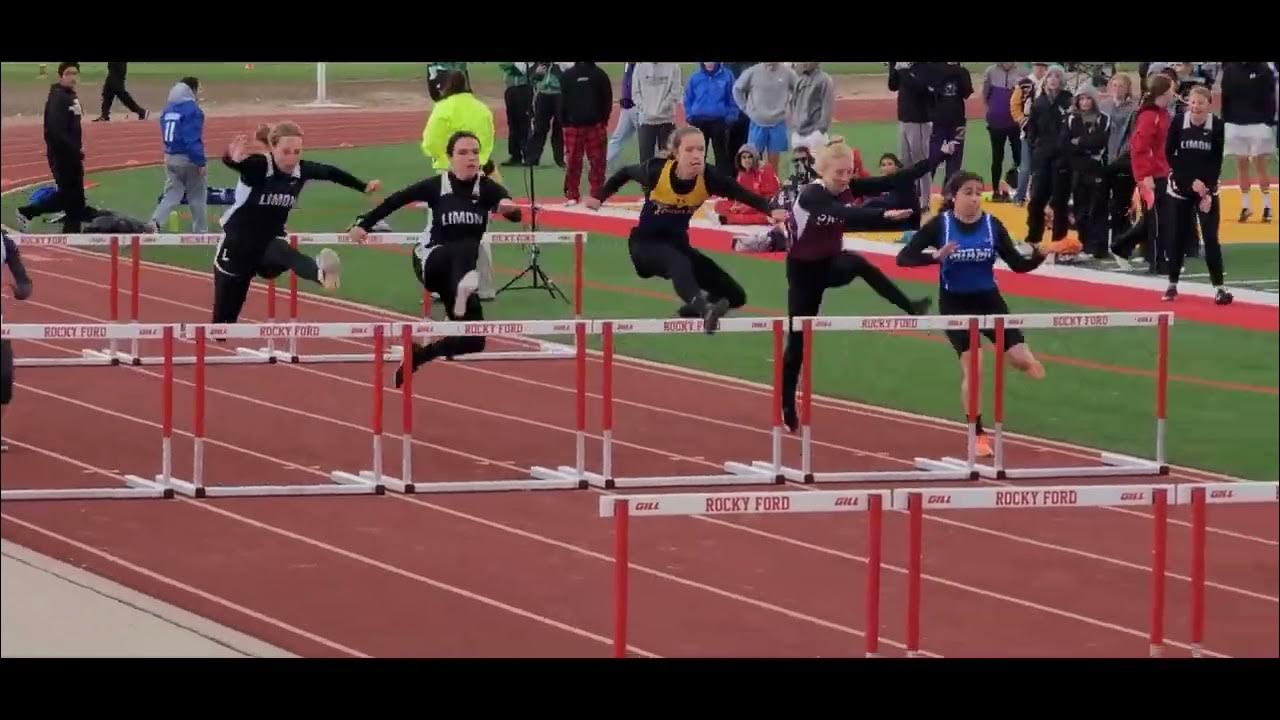 Girls 100M High Hurdles at Meloneer Invitational Track Meet in Rocky